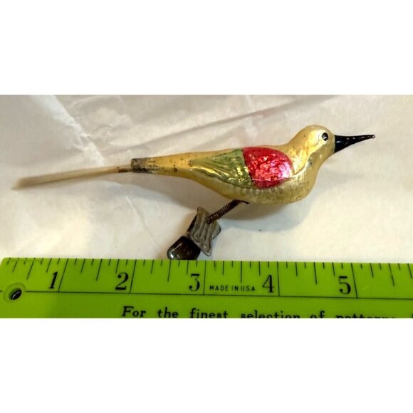 German Antique Gold Glass Bird Clip On Vintage Christmas Ornament 1930's - Picture 6 of 6
